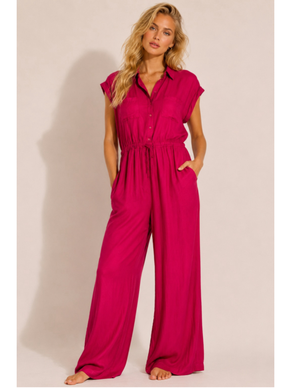 Harlow & Rose Fuchsia Wide Leg Utility Jumpsuit Romper Lounge Scandi Capsule XL